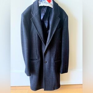 Massimo Dutti Navy Blue Checkered Long Wool Coat LIKE NEW